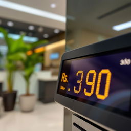 A close-up of a bank account balance display showing the amount Rs