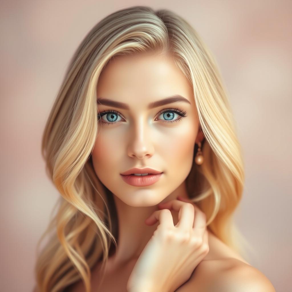 A beautiful portrait of a woman with white skin, showcasing a glowing complexion