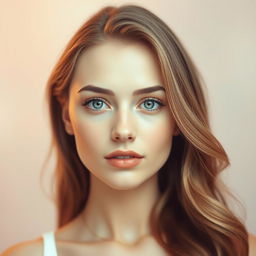 A beautiful portrait of a woman with white skin, showcasing a glowing complexion