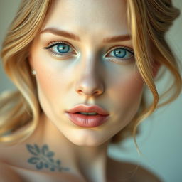 A beautiful portrait of a woman with white skin, showcasing a glowing complexion