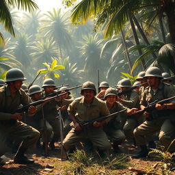 A powerful scene illustrating the Indonesian army capturing Japanese forces during World War II