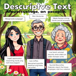 An educational illustration designed for teaching descriptive text focusing on people