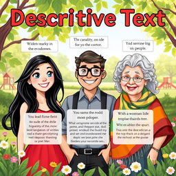 An educational illustration designed for teaching descriptive text focusing on people