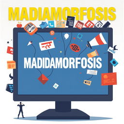 An artistic representation exploring the theme 'Madiamorfosis' which conveys the existence, contestation, and commodification of media