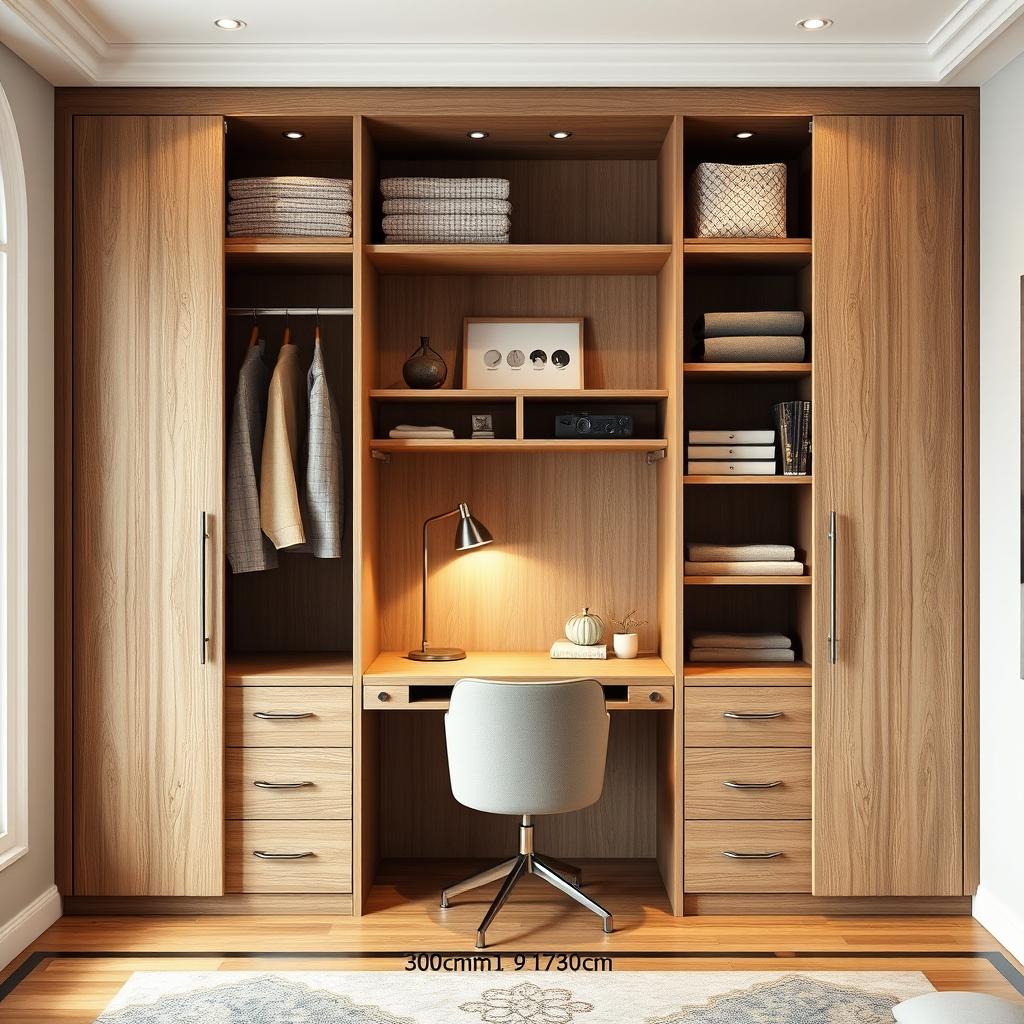 A beautifully designed wardrobe with a height of 300 cm and a width of 320 cm