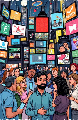 A thought-provoking illustration representing the concept of 'Metamorphosis' in media existence, contestation, and commodification