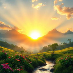 A serene, tranquil landscape depicting the essence of divine love, embodying the phrase "Pag-Ibig ng Diyos na di magmamaliw" (God's unwavering love)