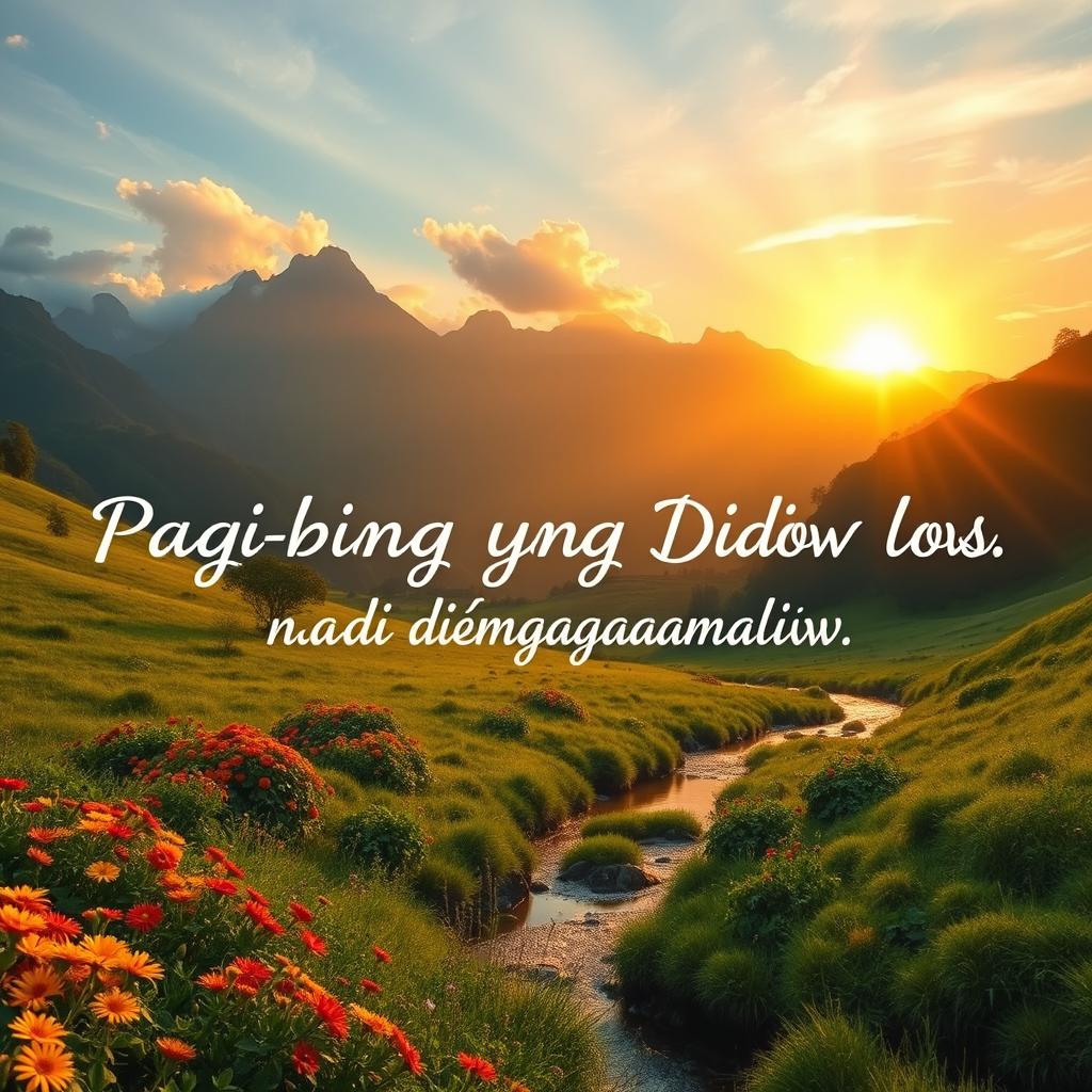 A serene, tranquil landscape depicting the essence of divine love, embodying the phrase "Pag-Ibig ng Diyos na di magmamaliw" (God's unwavering love)