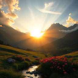 A serene, tranquil landscape depicting the essence of divine love, embodying the phrase "Pag-Ibig ng Diyos na di magmamaliw" (God's unwavering love)
