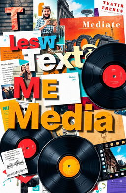 A vibrant and dynamic collage showcasing the integration of different media types including text, image, audio, and video elements