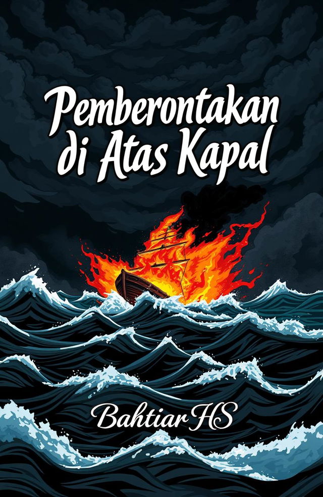 A novel book cover design for 'Pemberontakan di Atas Kapal' by Bahtiar HS