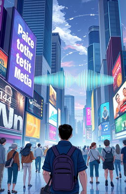 A visually compelling illustration showcasing the integration of different media forms such as text, image, audio, and video