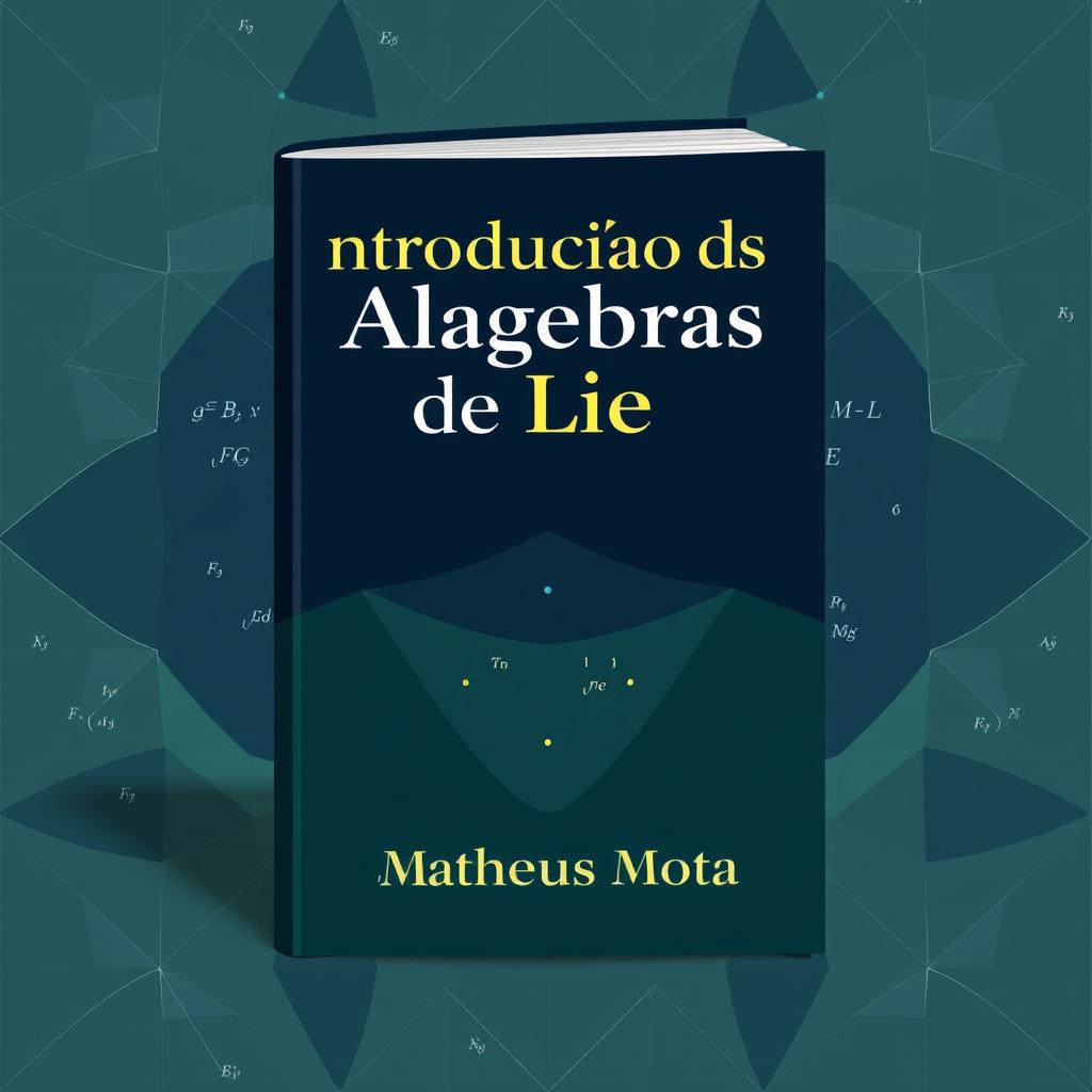 A captivating book cover design for a mathematics textbook titled 'Introdução às Álgebras de Lie', authored by Matheus Mota