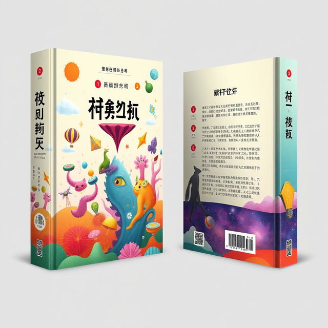 A conceptual book cover design for '异想天开' (Outrageous Ideas), presented in three views: the front cover, spine, and back cover