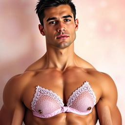 A stylized portrait of a muscular man with short dark hair, showcasing a confident expression