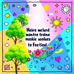 A vibrant and eye-catching banner poster design featuring a mix of colors, geometric shapes, and abstract patterns