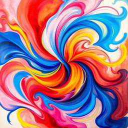 An abstract composition featuring vibrant colors and dynamic shapes, creating a sense of motion and energy