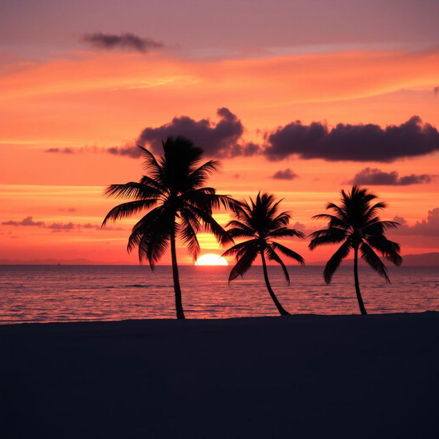 Photo of a beautiful sunset over a calm ocean, with vibrant orange and purple hues reflecting on the water