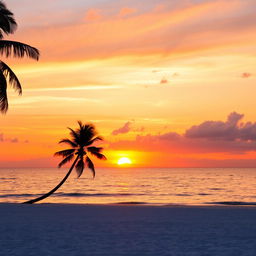Photo of a beautiful sunset over a calm ocean, with vibrant orange and purple hues reflecting on the water
