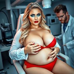 A stunningly beautiful, plump woman with a soft and thick figure, featuring lovely blond hair and enchanting blue eyes