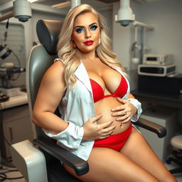 A stunningly beautiful, plump woman with a soft and thick figure, featuring lovely blond hair and enchanting blue eyes