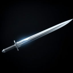 A sleek, sharp sword positioned diagonally across a dark, textured background