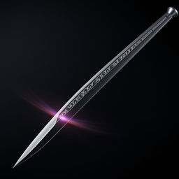 A sleek, sharp sword positioned diagonally across a dark, textured background