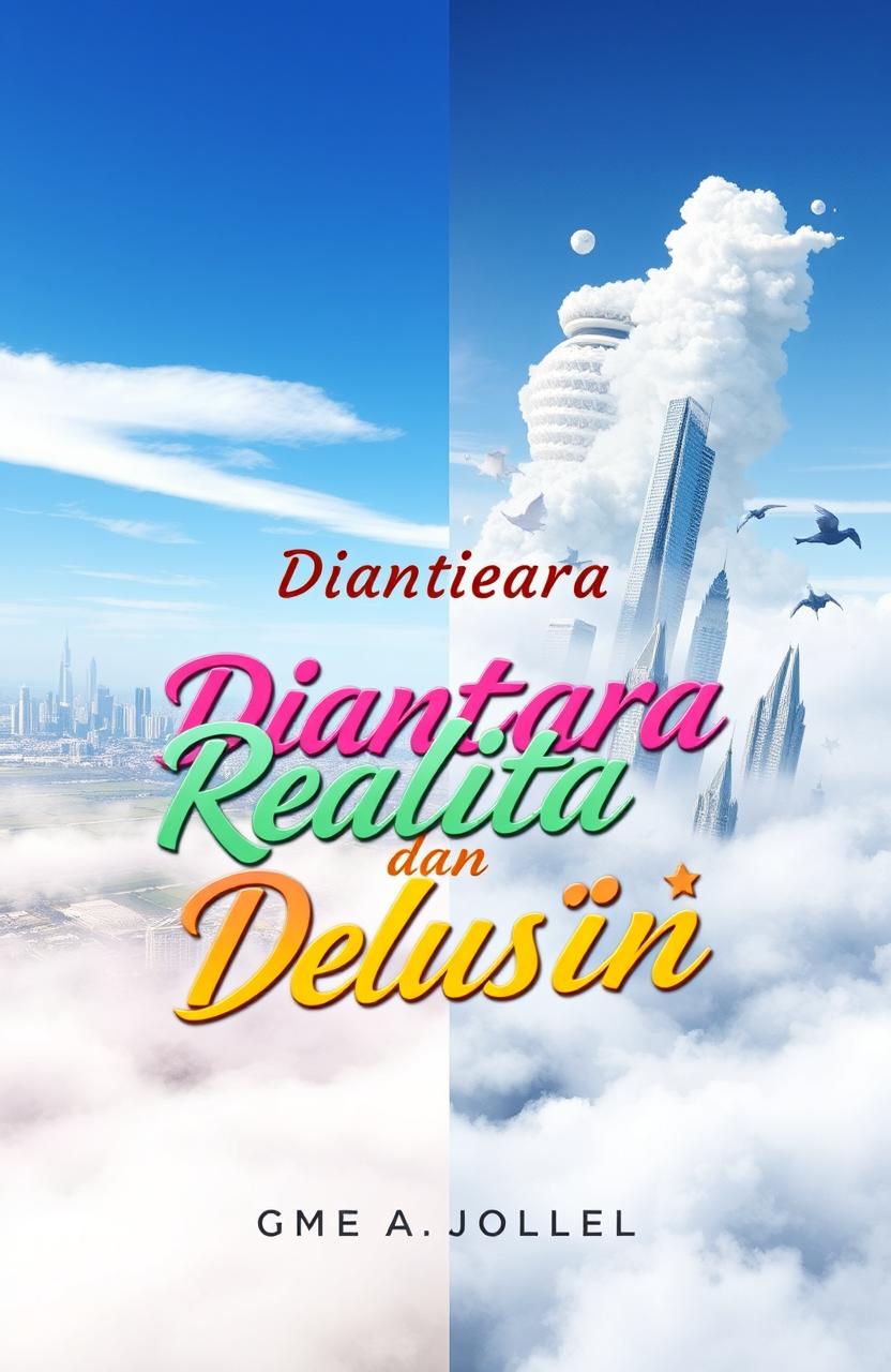 A book cover design for a title named 'Diantara Realita dan Delusi' (Between Reality and Delusion)