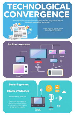 A visually engaging infographic illustrating the theme of "Technological Convergence" in media