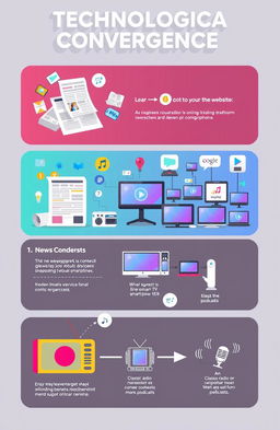 A visually engaging infographic illustrating the theme of "Technological Convergence" in media