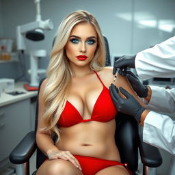 A soft and pudgy yet very beautiful woman with long blond hair and captivating blue eyes