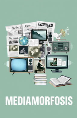 A visually striking collage representing the theme of media transformation, titled 'MEDIAMORFOSIS'