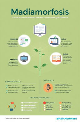 A visually engaging infographic showcasing the concept of 'Madiamorfosis', featuring the four main points of technological convergence in a clear and organized manner