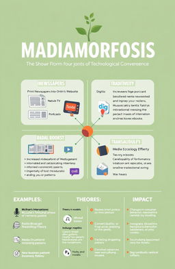 A visually engaging infographic showcasing the concept of 'Madiamorfosis', featuring the four main points of technological convergence in a clear and organized manner