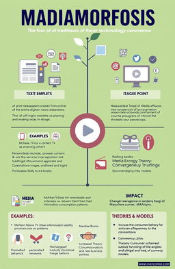 A visually engaging infographic showcasing the concept of 'Madiamorfosis', featuring the four main points of technological convergence in a clear and organized manner