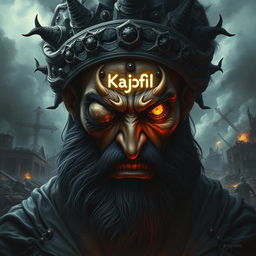 A striking and vivid depiction of Dajjal, a powerful figure with a unique and menacing appearance, set against a backdrop of destruction