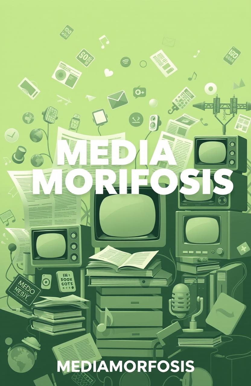 A visual representation of the theme 'MEDIAMORFOSIS', illustrating technological convergence, platform shifts, format changes, and social and cultural implications of media evolution