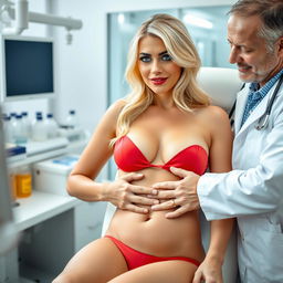 A soft, curvy, and very beautiful woman with lovely blond hair and striking blue eyes