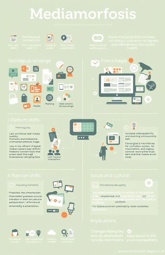 A visually dynamic infographic illustrating the concept of 'Mediamorfosis'