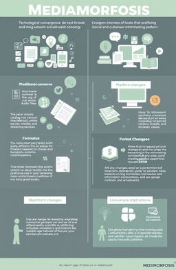 A visually dynamic infographic illustrating the concept of 'Mediamorfosis'