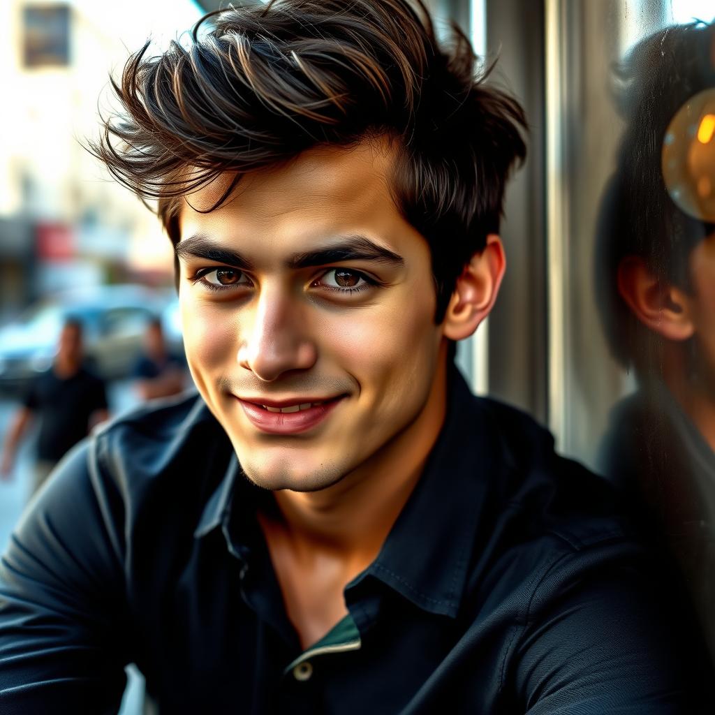 A strikingly attractive young man with captivating features, exuding confidence and charm