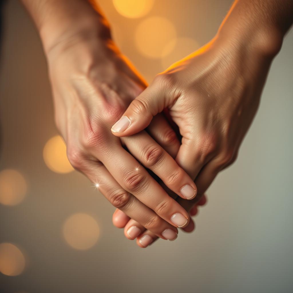 A close-up shot of two hands gently intertwined, showcasing a beautiful connection symbolizing love and unity