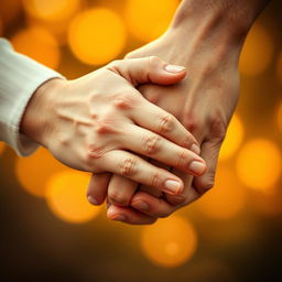A close-up shot of two hands gently intertwined, showcasing a beautiful connection symbolizing love and unity