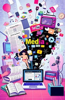 A conceptual illustration representing Mediamorfosis, showcasing technological convergence through the integration of different media forms like text, images, audio, and video