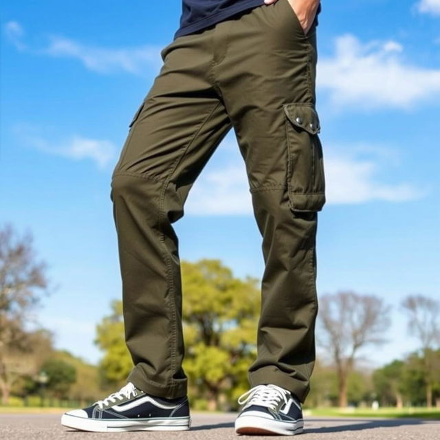 A pair of stylish cargo pants designed for maximum comfort and utility, featuring multiple pockets and a relaxed fit