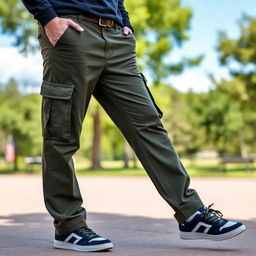 A pair of stylish cargo pants designed for maximum comfort and utility, featuring multiple pockets and a relaxed fit