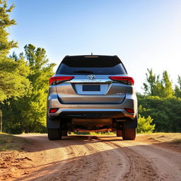 A luxurious Toyota Fortuner SUV parked in a picturesque outdoor setting