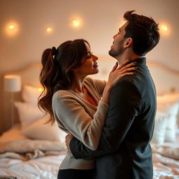 A romantic scene featuring two lovers passionately kissing in an intimate setting