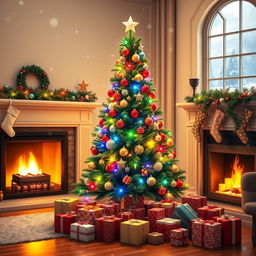 A beautifully decorated Christmas tree standing in a cozy living room