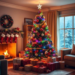 A beautifully decorated Christmas tree standing in a cozy living room